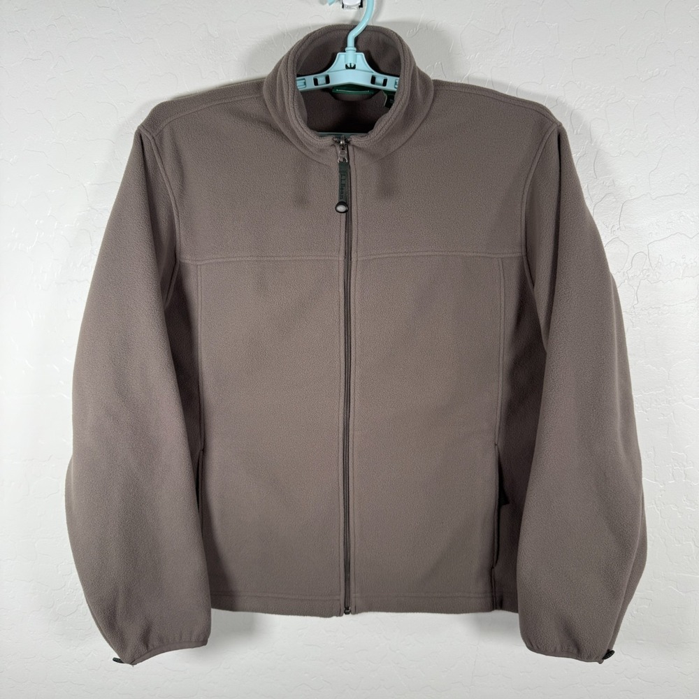 LL Bean Jacket Mens Large Tall LT Gray Fleece Full Zip Outdoor Hiking Camping